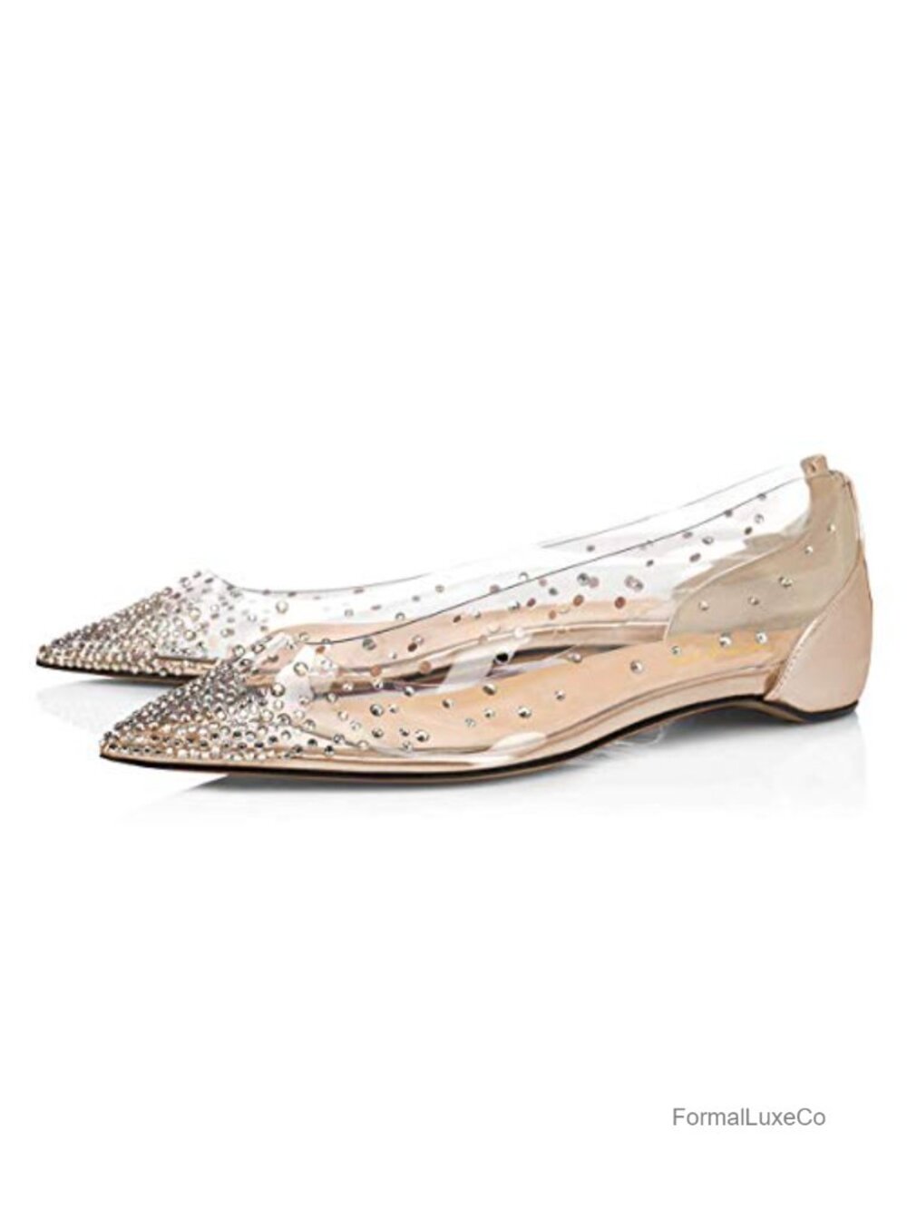 Rhinestone Studded Pointed Toe Ballet Flats Mesh Slip On Dressy Evening Shoes